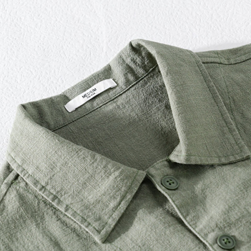 Camicia da uomo in cotone e lino a maniche lunghe con risvolto tinta unita, modello Buddha Stones Commute Fall, con tasca - image 21