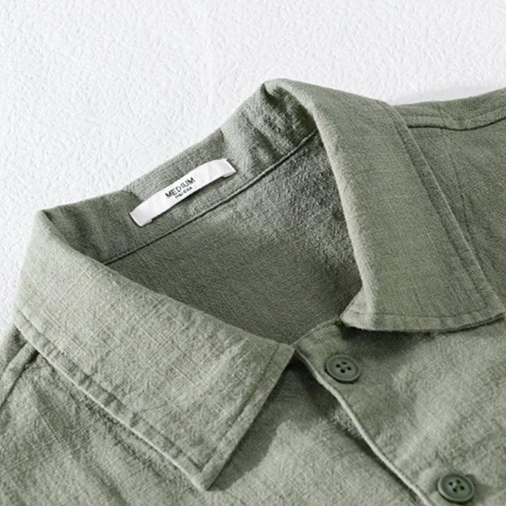 Camicia da uomo in cotone e lino a maniche lunghe con risvolto tinta unita, modello Buddha Stones Commute Fall, con tasca - image 21