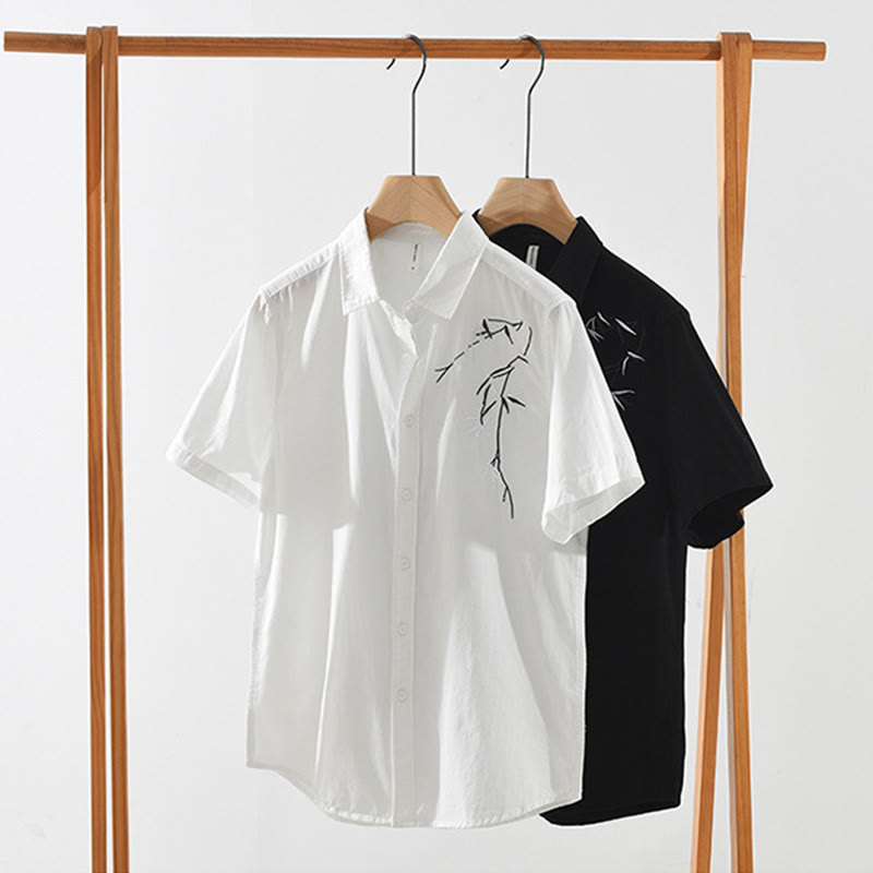 Maglietta da uomo in cotone a maniche corte con ricamo artistico e motivo semplice in bambù, motivo Buddha Stones - image 14