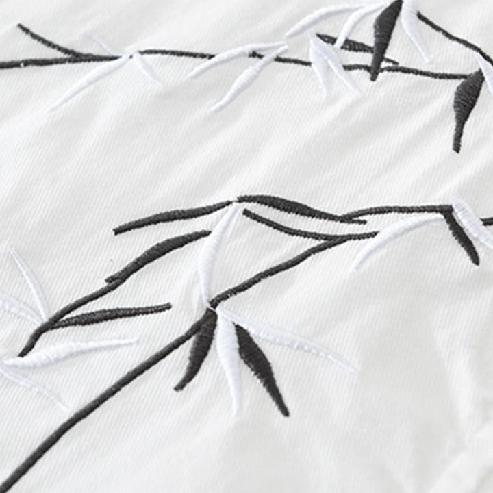 Maglietta da uomo in cotone a maniche corte con ricamo artistico e motivo semplice in bambù, motivo Buddha Stones - image 6