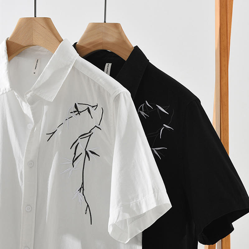 Maglietta da uomo in cotone a maniche corte con ricamo artistico e motivo semplice in bambù, motivo Buddha Stones - image 15