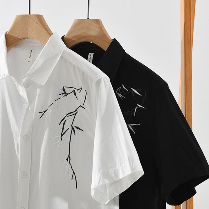 Maglietta da uomo in cotone a maniche corte con ricamo artistico e motivo semplice in bambù, motivo Buddha Stones - image 15