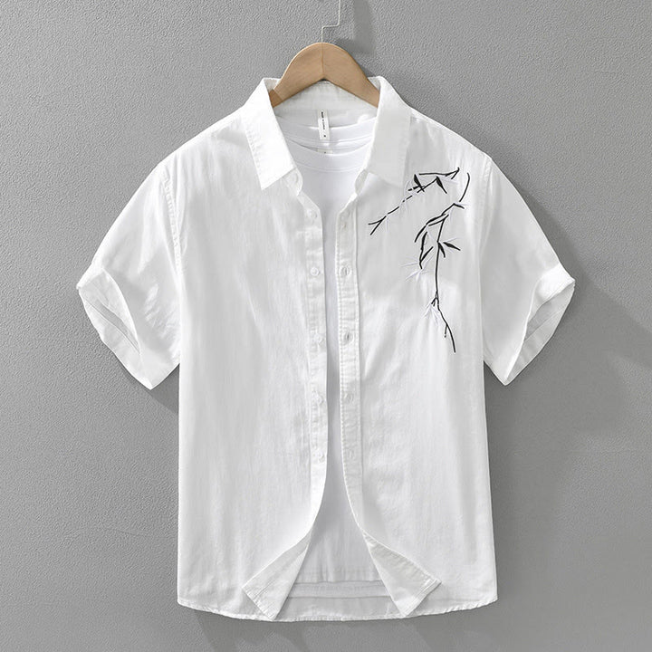 Maglietta da uomo in cotone a maniche corte con ricamo artistico e motivo semplice in bambù, motivo Buddha Stones - Bianco - US/UK/AU42， EU52 (3XL) - image 2