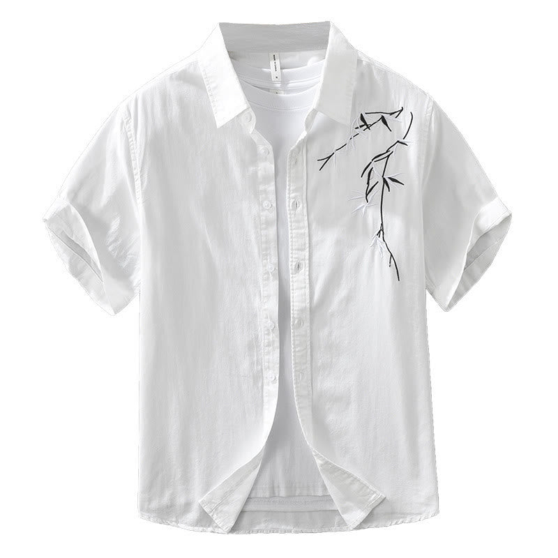 Maglietta da uomo in cotone a maniche corte con ricamo artistico e motivo semplice in bambù, motivo Buddha Stones - image 13