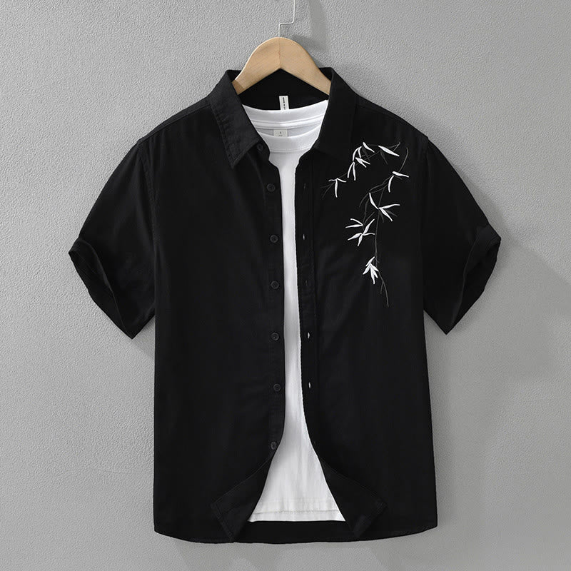 Maglietta da uomo in cotone a maniche corte con ricamo artistico e motivo semplice in bambù, motivo Buddha Stones - Nero - US/UK/AU42， EU52 (3XL) - image 1