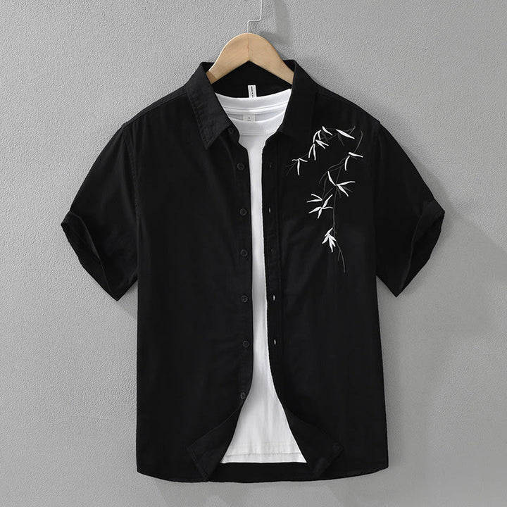 Maglietta da uomo in cotone a maniche corte con ricamo artistico e motivo semplice in bambù, motivo Buddha Stones - Nero - US/UK/AU42， EU52 (3XL) - image 1