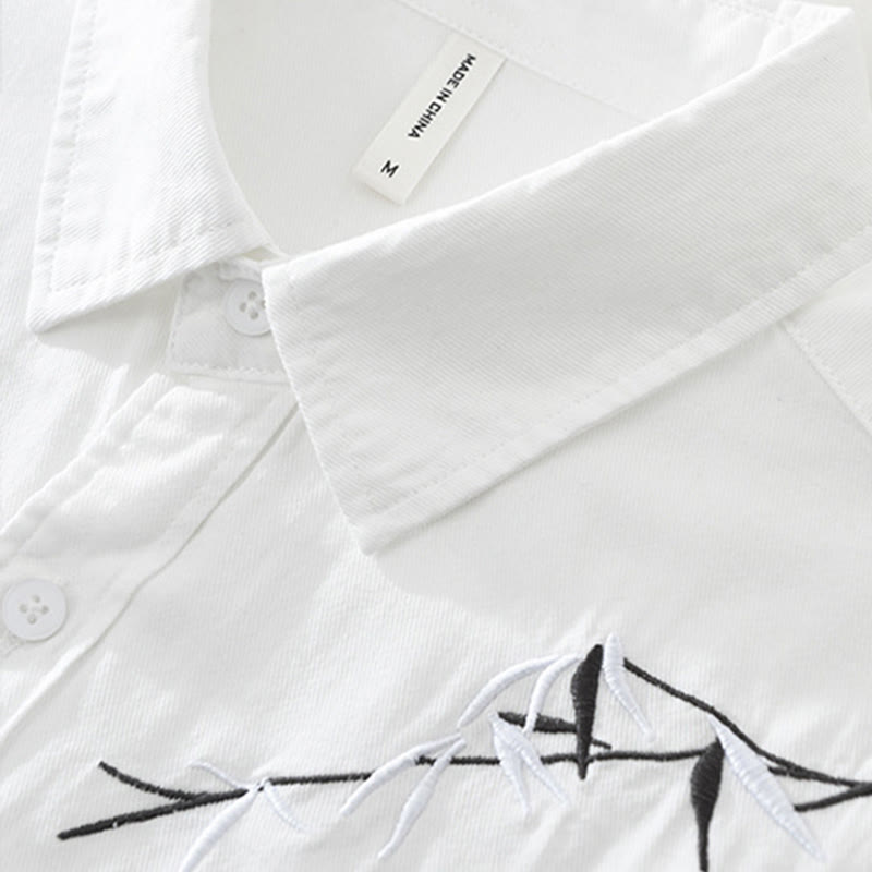 Maglietta da uomo in cotone a maniche corte con ricamo artistico e motivo semplice in bambù, motivo Buddha Stones - image 5