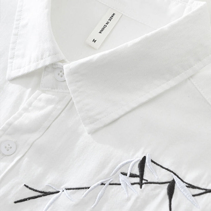 Maglietta da uomo in cotone a maniche corte con ricamo artistico e motivo semplice in bambù, motivo Buddha Stones - image 5