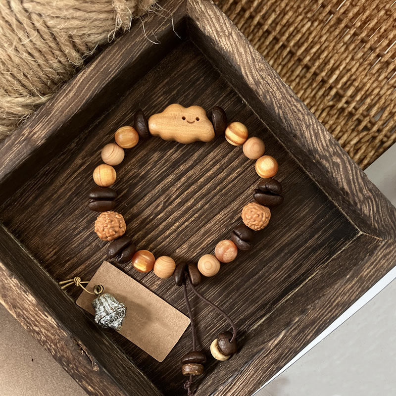 Bracciale di protezione in legno di sandalo con chicchi di caffè e nuvola irregolare naturale Buddha Stones - Chicco di caffè (circonferenza del polso: 16-18 cm) - image 1