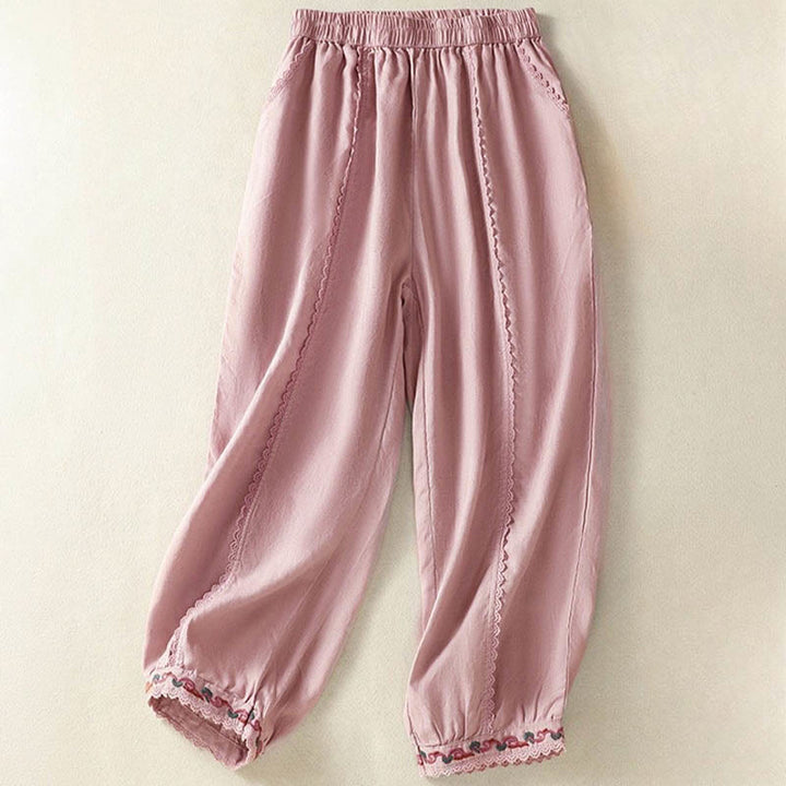 Pantaloni harem da donna in cotone e lino, con tasche, modello Buddha Stones, casual, in pizzo semplice, lunghezza 7-8 - Rosa - US8-10, UK/AU12-14, EU40-42 (2XL) - image 8