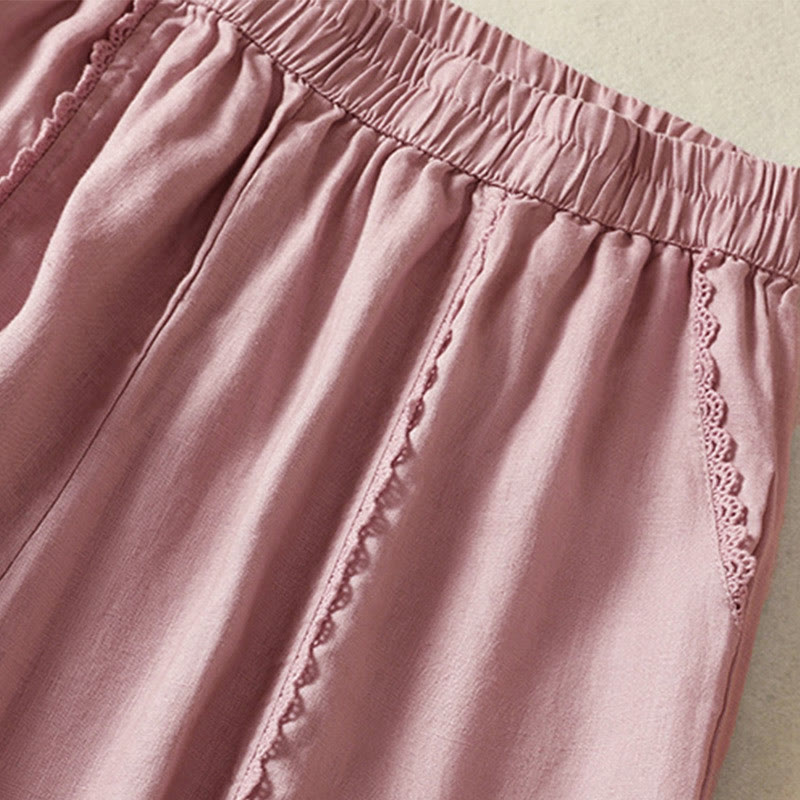 Pantaloni harem da donna in cotone e lino, con tasche, modello Buddha Stones, casual, in pizzo semplice, lunghezza 7-8 - image 11