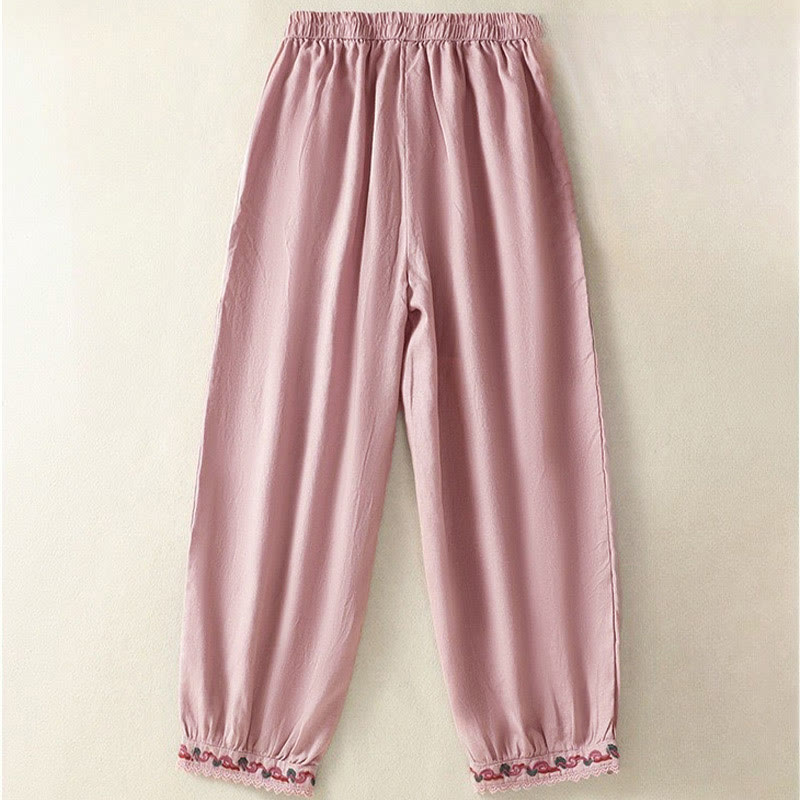Pantaloni harem da donna in cotone e lino, con tasche, modello Buddha Stones, casual, in pizzo semplice, lunghezza 7-8 - image 9
