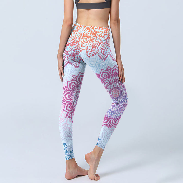Leggings da palestra con stampa di fiori mandala rosa e blu Buddha Stones, pantaloni da yoga da donna - image 5