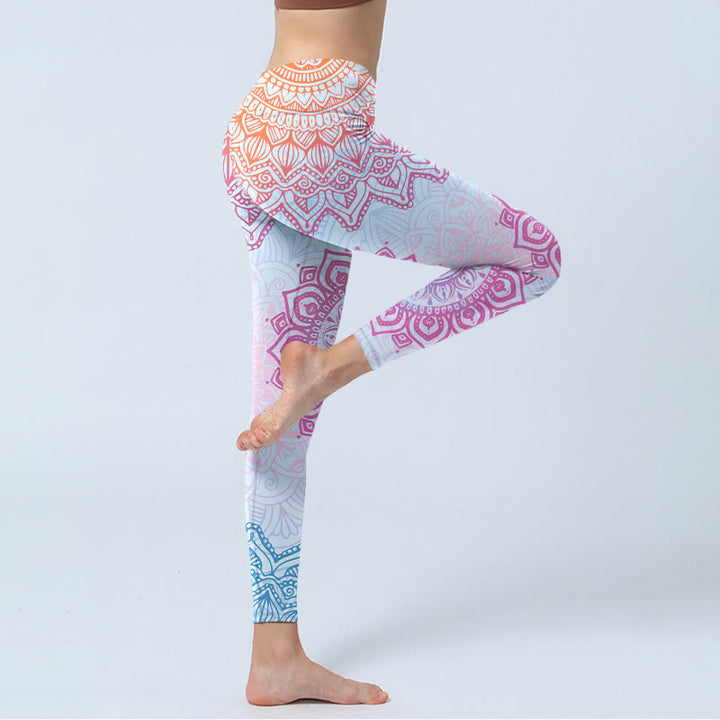 Leggings da palestra con stampa di fiori mandala rosa e blu Buddha Stones, pantaloni da yoga da donna - image 3