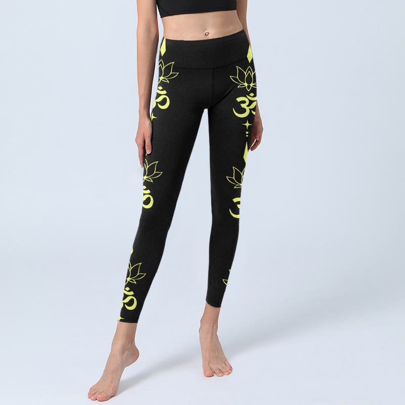 Leggings da palestra con stampa di Buddha Stones, fiore di loto e simbolo OM, pantaloni da yoga da donna - image 6