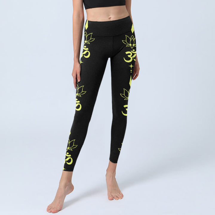Leggings da palestra con stampa di Buddha Stones, fiore di loto e simbolo OM, pantaloni da yoga da donna - image 5