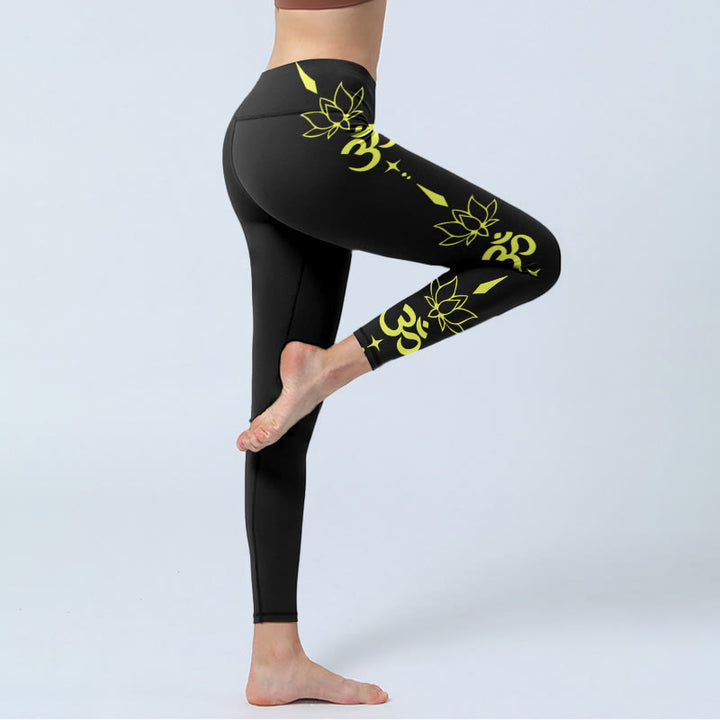 Leggings da palestra con stampa di Buddha Stones, fiore di loto e simbolo OM, pantaloni da yoga da donna - image 3