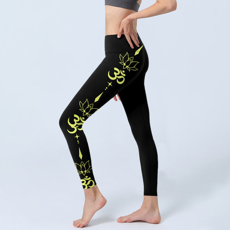 Leggings da palestra con stampa di Buddha Stones, fiore di loto e simbolo OM, pantaloni da yoga da donna - image 3