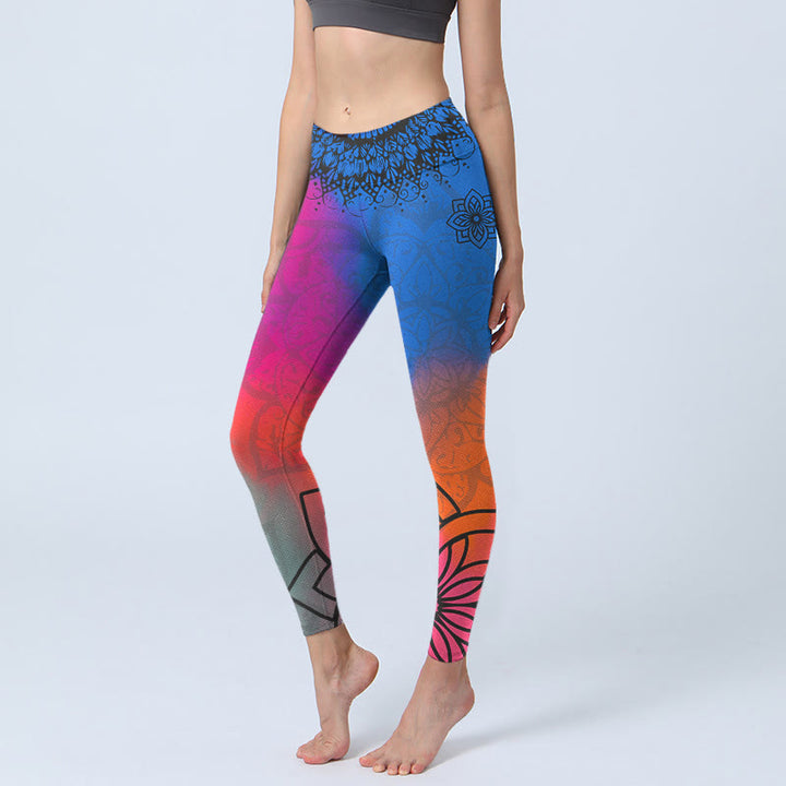 Leggings da palestra con stampa di fiori mandala, rossi e blu, con Buddha Stones, pantaloni da yoga da donna - Magenta - US18, UK/AU22, EU50 (4XL) - image 0