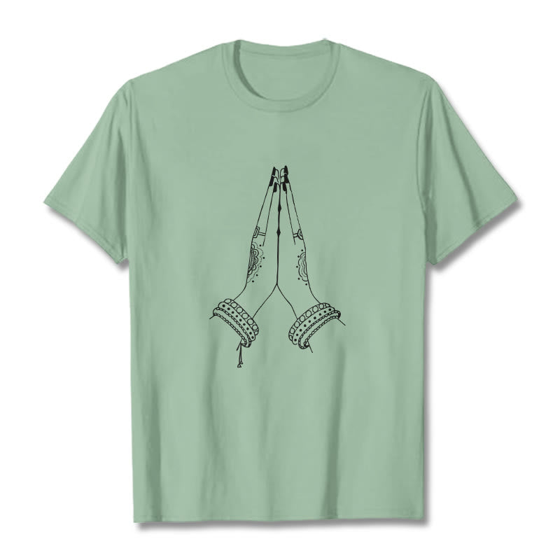 Maglietta con disegno di preghiera "Buddha Stones, metti le mani insieme" - Verde pallido - 2XL - image 15