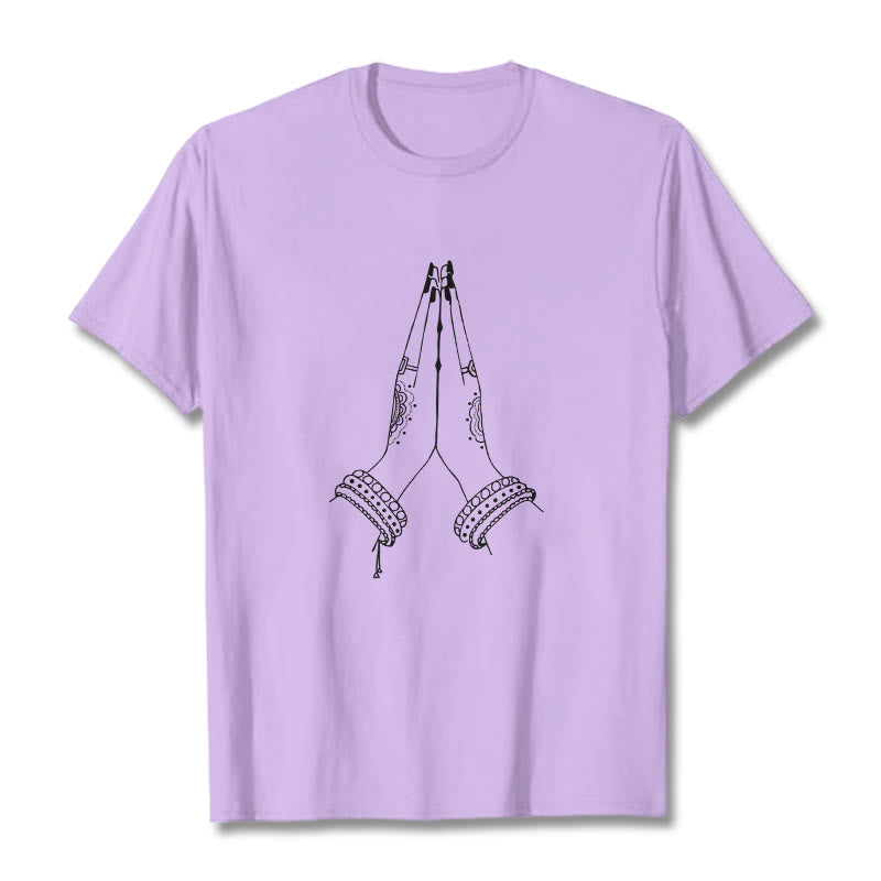 Maglietta con disegno di preghiera "Buddha Stones, metti le mani insieme" - Prugna - 2XL - image 16