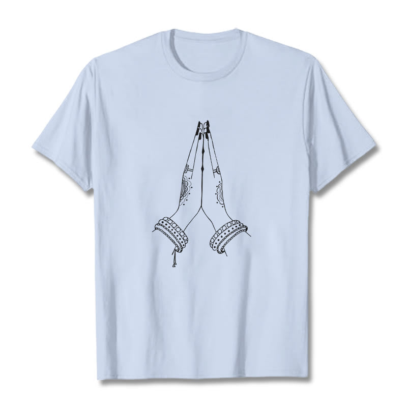 Maglietta con disegno di preghiera "Buddha Stones, metti le mani insieme" - Ciano chiaro - 2XL - image 18