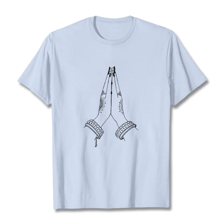 Maglietta con disegno di preghiera "Buddha Stones, metti le mani insieme" - Ciano chiaro - 2XL - image 18