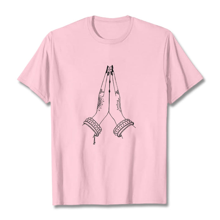 Maglietta con disegno di preghiera "Buddha Stones, metti le mani insieme" - Rosa chiaro - 2XL - image 12