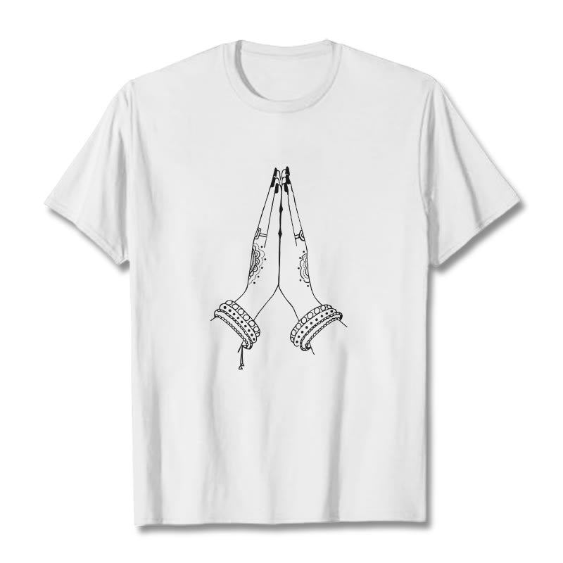 Maglietta con disegno di preghiera "Buddha Stones, metti le mani insieme" - Bianco - 2XL - image 8