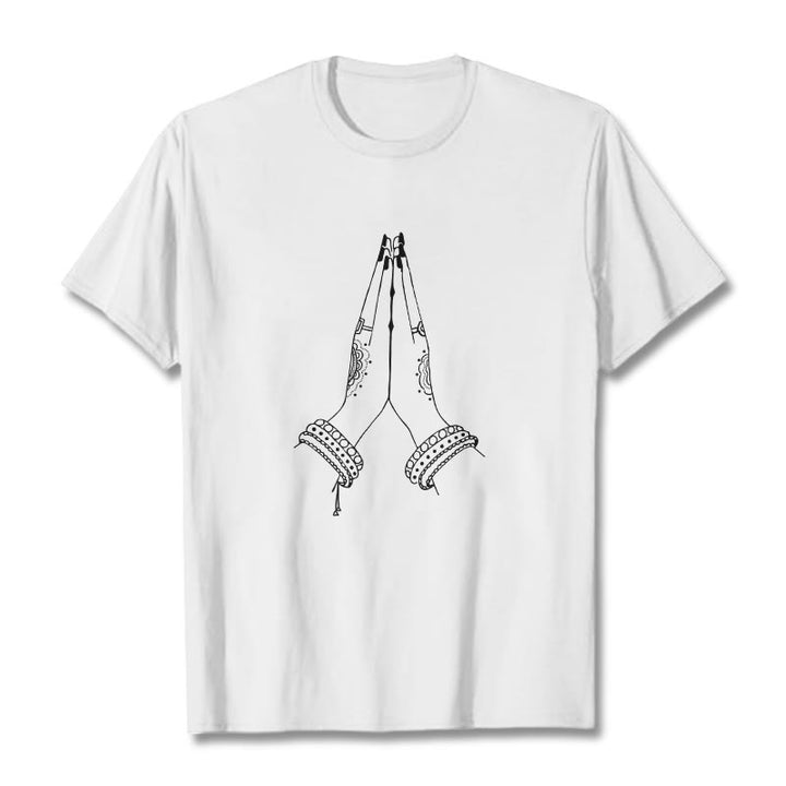 Maglietta con disegno di preghiera "Buddha Stones, metti le mani insieme" - Bianco - 2XL - image 8