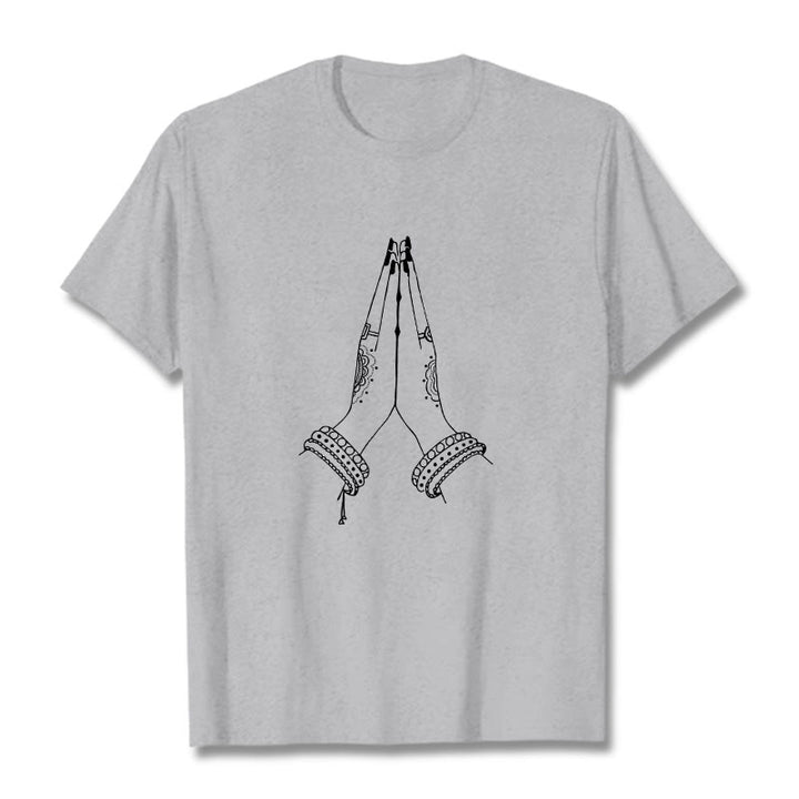 Maglietta con disegno di preghiera "Buddha Stones, metti le mani insieme" - Grigio chiaro - 2XL - image 20