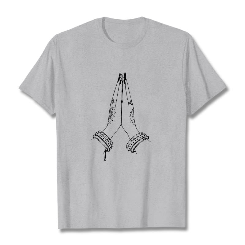 Maglietta con disegno di preghiera "Buddha Stones, metti le mani insieme" - Grigio chiaro - 2XL - image 19
