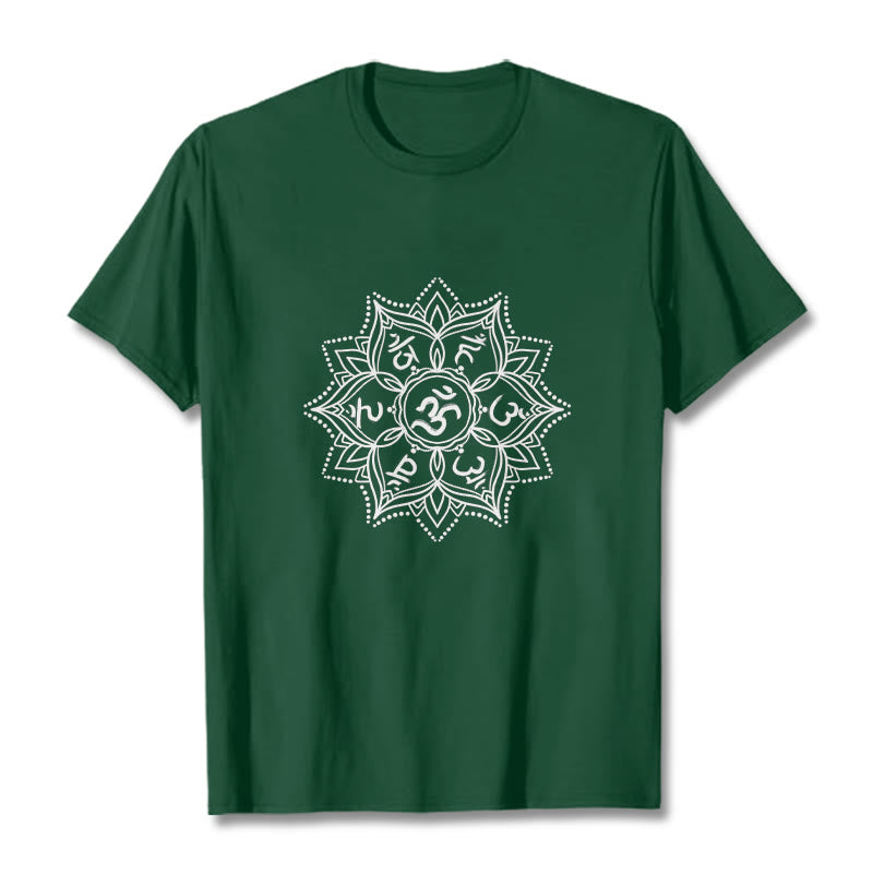 T-shirt con Buddha Stones Mandala Flower Om Mani Padme Hum Sanscrito Mantra - Verde foresta - 2XL - image 5