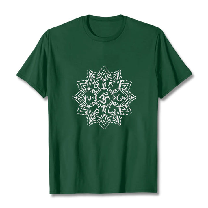 T-shirt con Buddha Stones Mandala Flower Om Mani Padme Hum Sanscrito Mantra - Verde foresta - 2XL - image 5