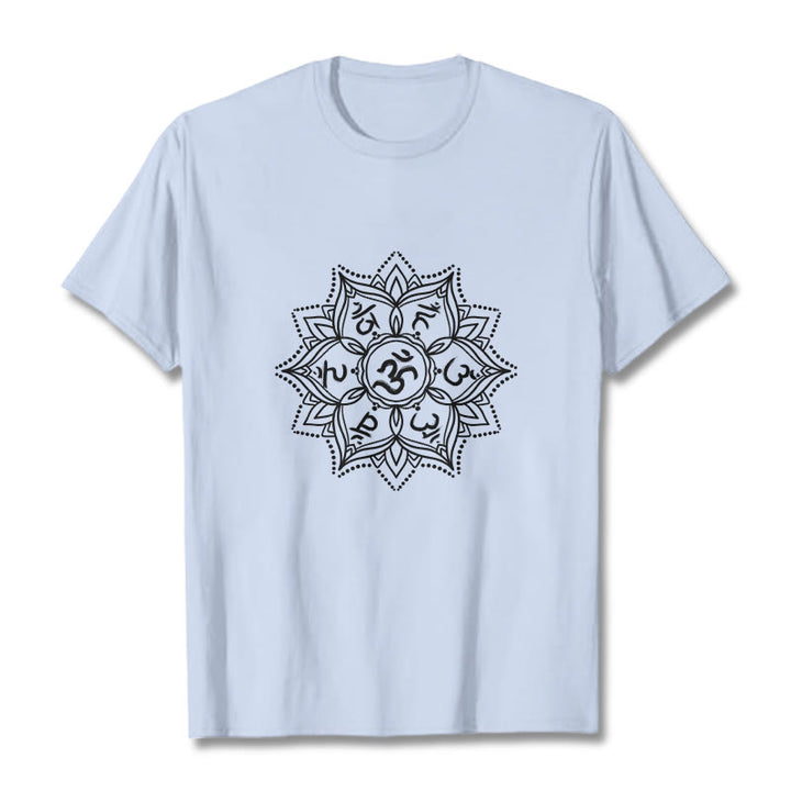T-shirt con Buddha Stones Mandala Flower Om Mani Padme Hum Sanscrito Mantra - Ciano chiaro - 2XL - image 19