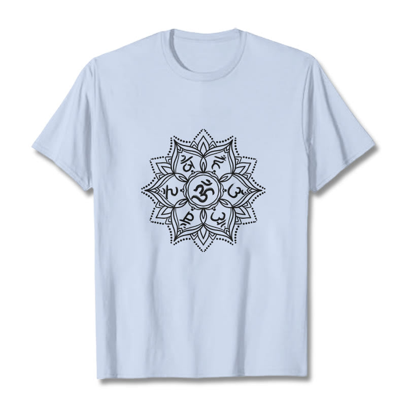T-shirt con Buddha Stones Mandala Flower Om Mani Padme Hum Sanscrito Mantra - Ciano chiaro - 2XL - image 18