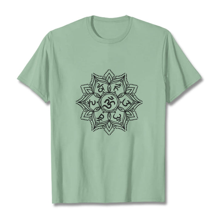 T-shirt con Buddha Stones Mandala Flower Om Mani Padme Hum Sanscrito Mantra - Verde pallido - 2XL - image 15
