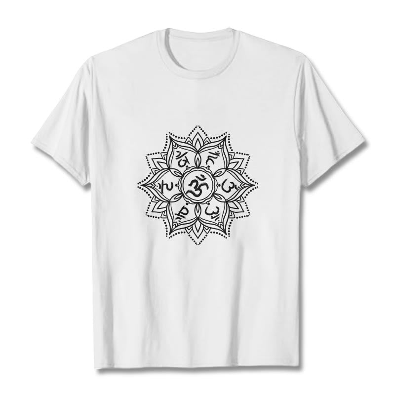 T-shirt con Buddha Stones Mandala Flower Om Mani Padme Hum Sanscrito Mantra - Bianco - 2XL - image 0