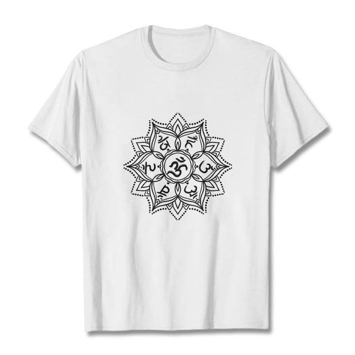 T-shirt con Buddha Stones Mandala Flower Om Mani Padme Hum Sanscrito Mantra - Bianco - 2XL - image 0