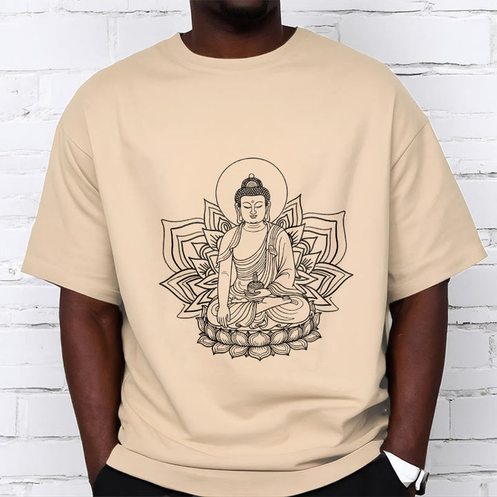 Maglietta Buddha Stones della Medicina, Buddha seduto su un piedistallo di loto - image 10