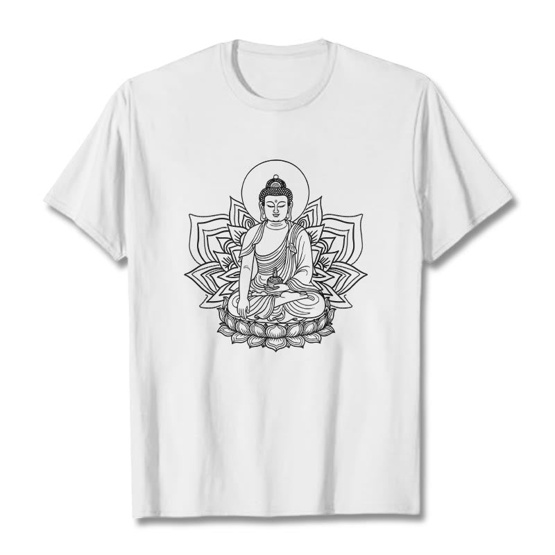 Maglietta Buddha Stones della Medicina, Buddha seduto su un piedistallo di loto - Bianco - 2XL - image 6