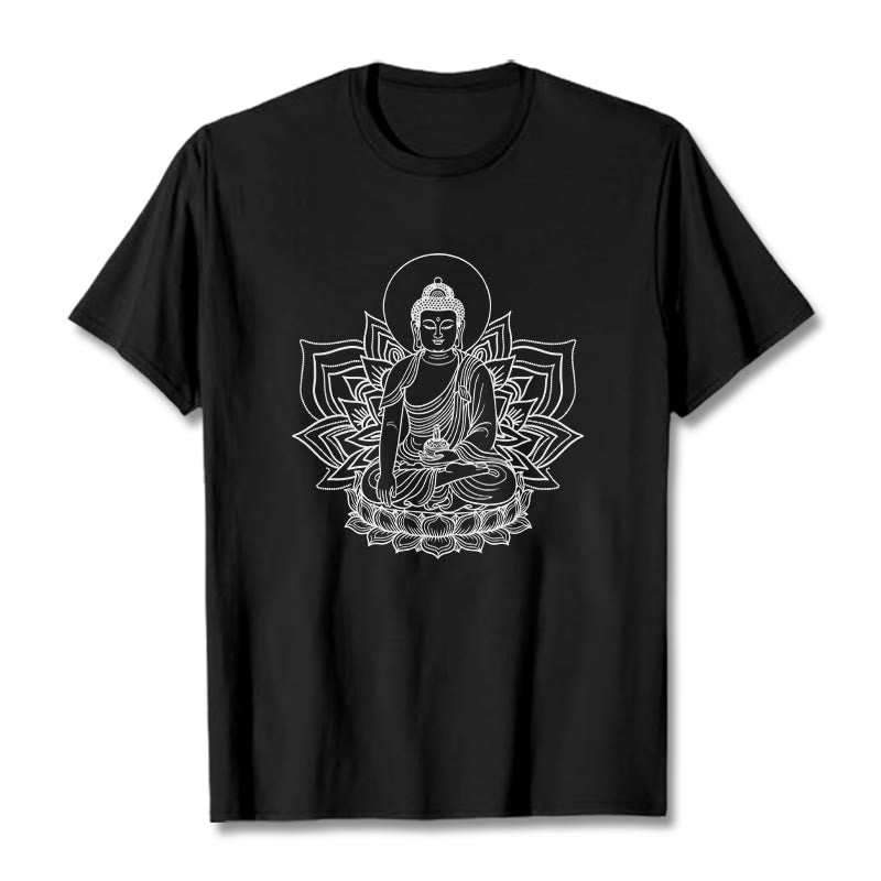Maglietta Buddha Stones della Medicina, Buddha seduto su un piedistallo di loto - Nero - 2XL - image 0