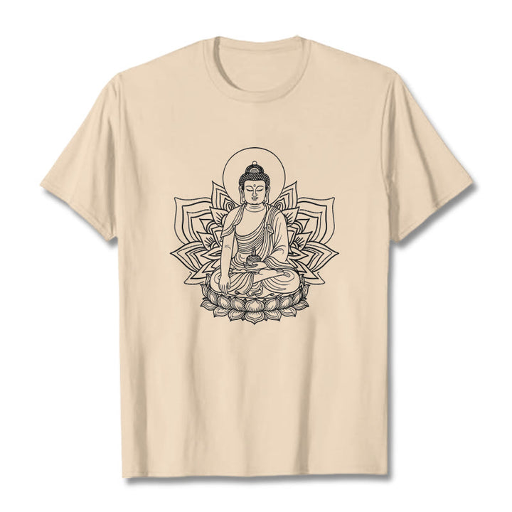 Maglietta Buddha Stones della Medicina, Buddha seduto su un piedistallo di loto - Biscotto - 2XL - image 9