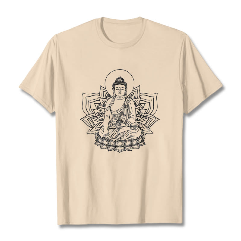 Maglietta Buddha Stones della Medicina, Buddha seduto su un piedistallo di loto - Biscotto - 2XL - image 8