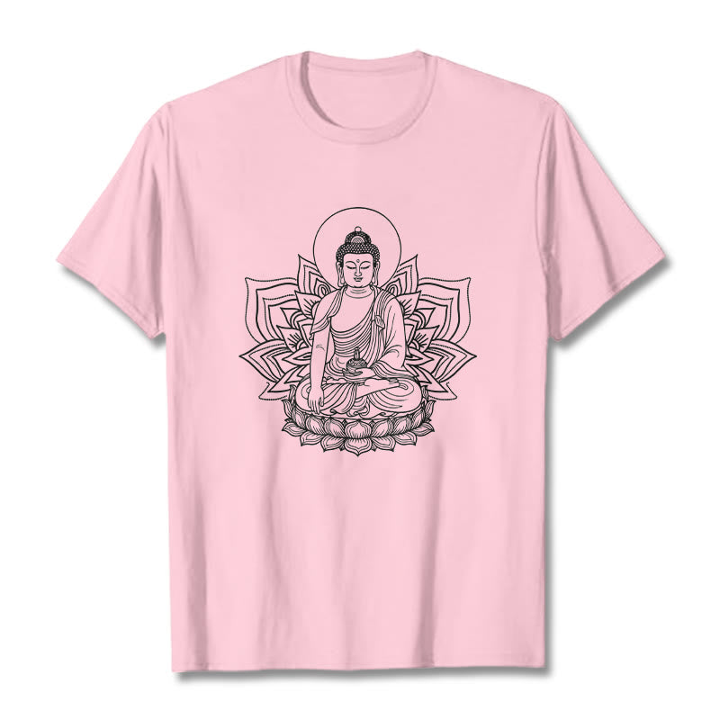 Maglietta Buddha Stones della Medicina, Buddha seduto su un piedistallo di loto - Rosa chiaro - 2XL - image 13