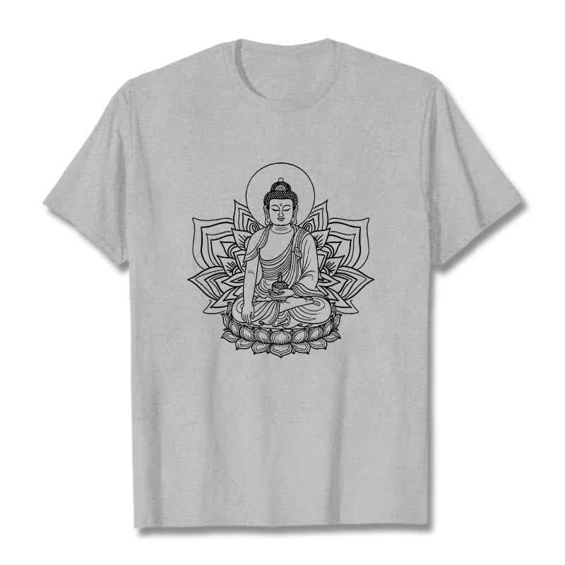Maglietta Buddha Stones della Medicina, Buddha seduto su un piedistallo di loto - Grigio chiaro - 2XL - image 19