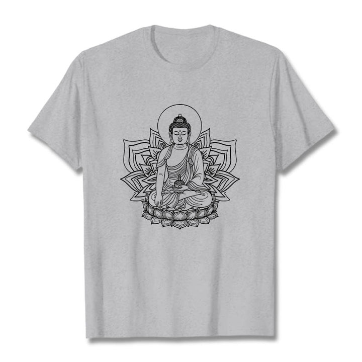 Maglietta Buddha Stones della Medicina, Buddha seduto su un piedistallo di loto - Grigio chiaro - 2XL - image 19
