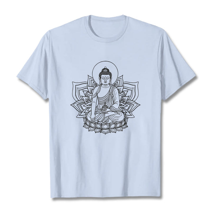 Maglietta Buddha Stones della Medicina, Buddha seduto su un piedistallo di loto - Ciano chiaro - 2XL - image 19