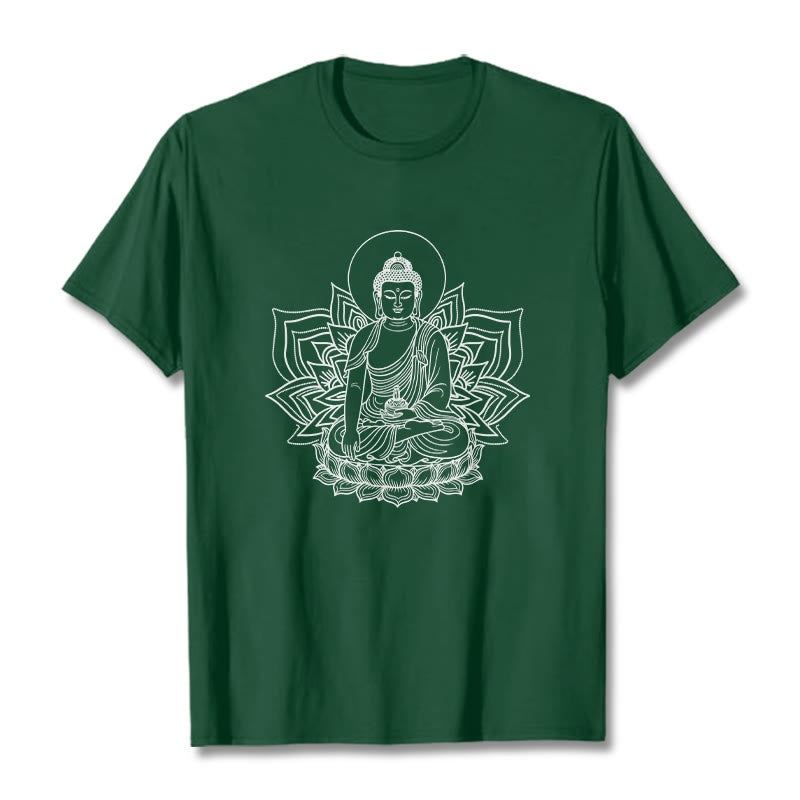 Maglietta Buddha Stones della Medicina, Buddha seduto su un piedistallo di loto - Verde foresta - 2XL - image 11
