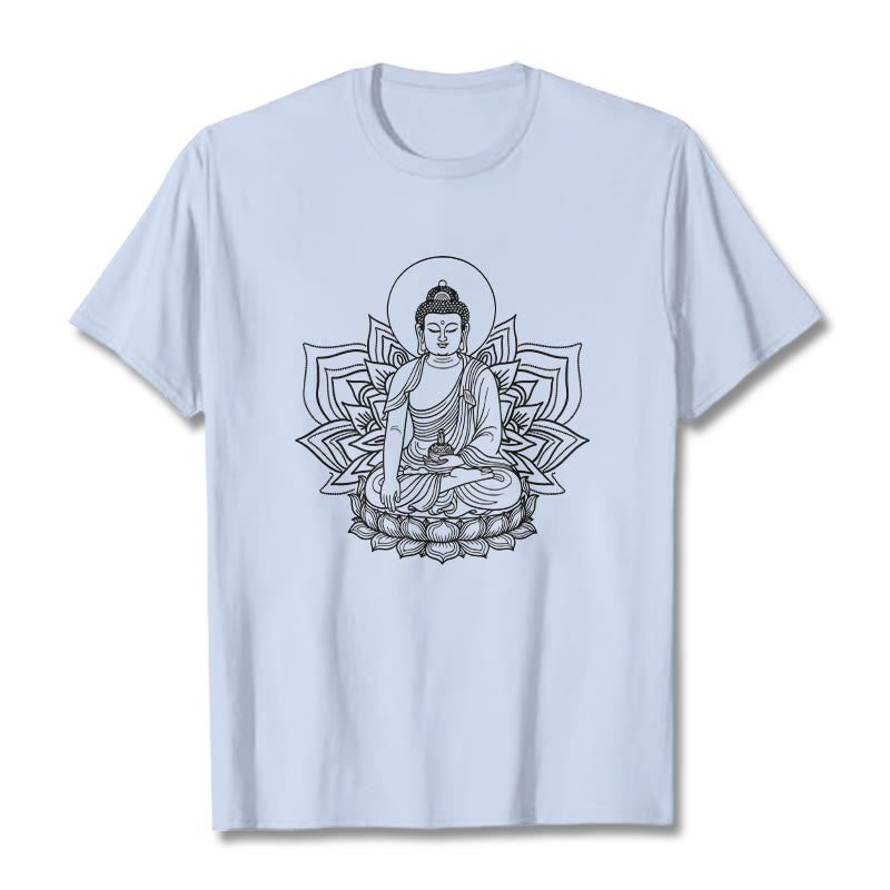 Maglietta Buddha Stones della Medicina, Buddha seduto su un piedistallo di loto - Ciano chiaro - 2XL - image 18